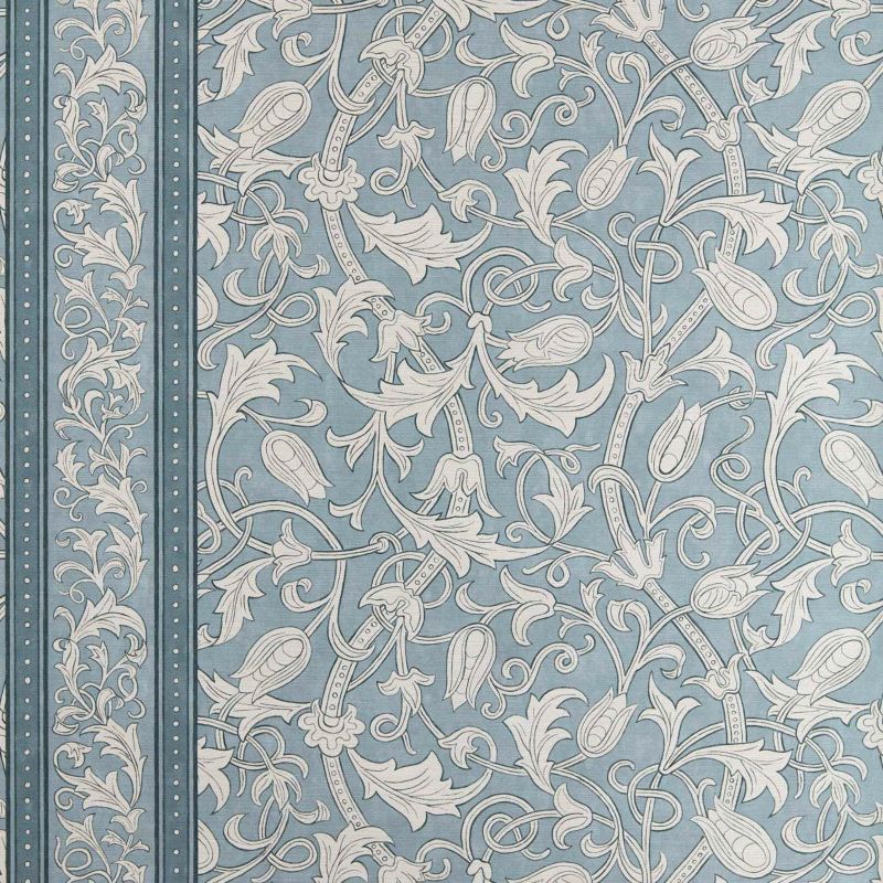Etched Scrolling Tulip - Faded Indigo (sold by the metre)