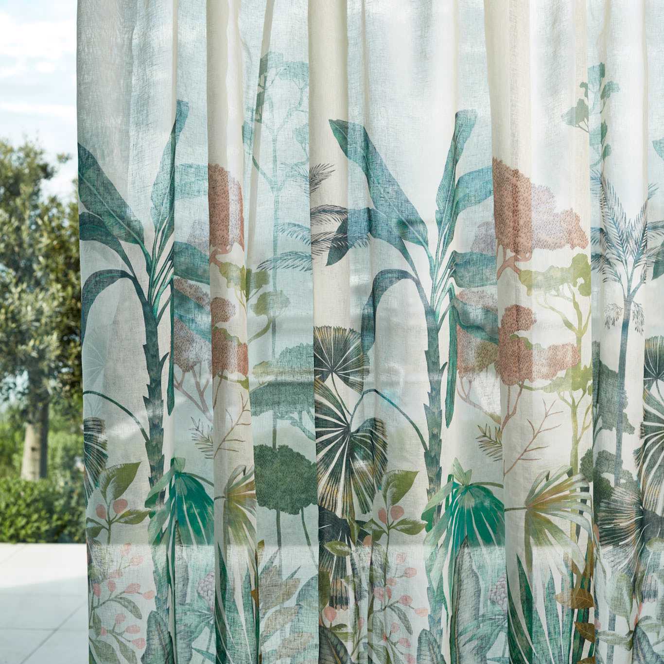 Floreana Sheer - Bleached Coral/Succulent