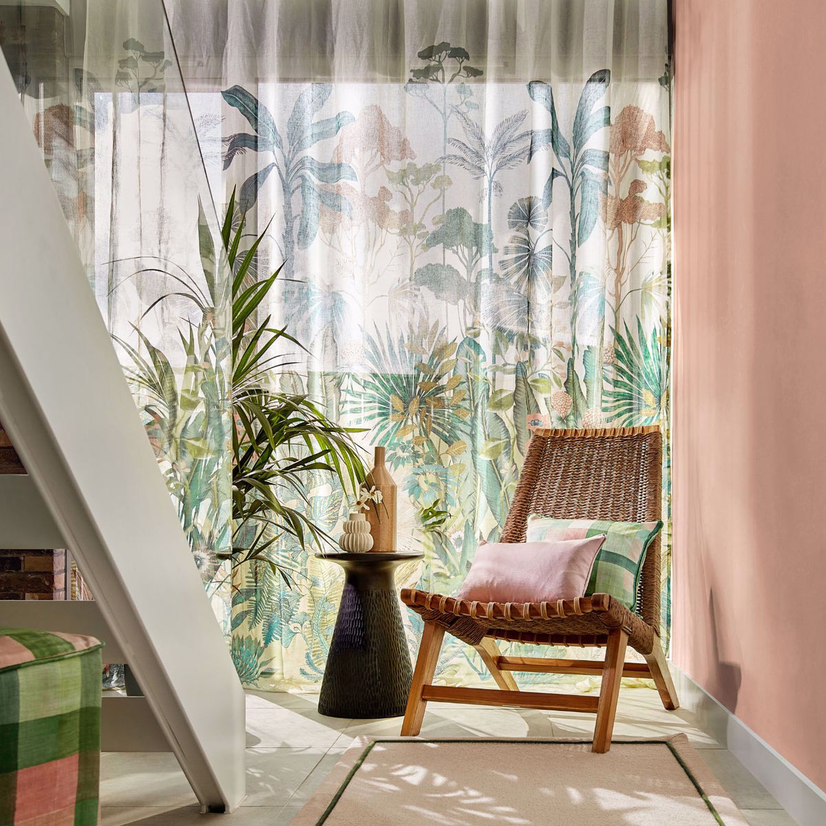 Floreana Sheer - Bleached Coral/Succulent