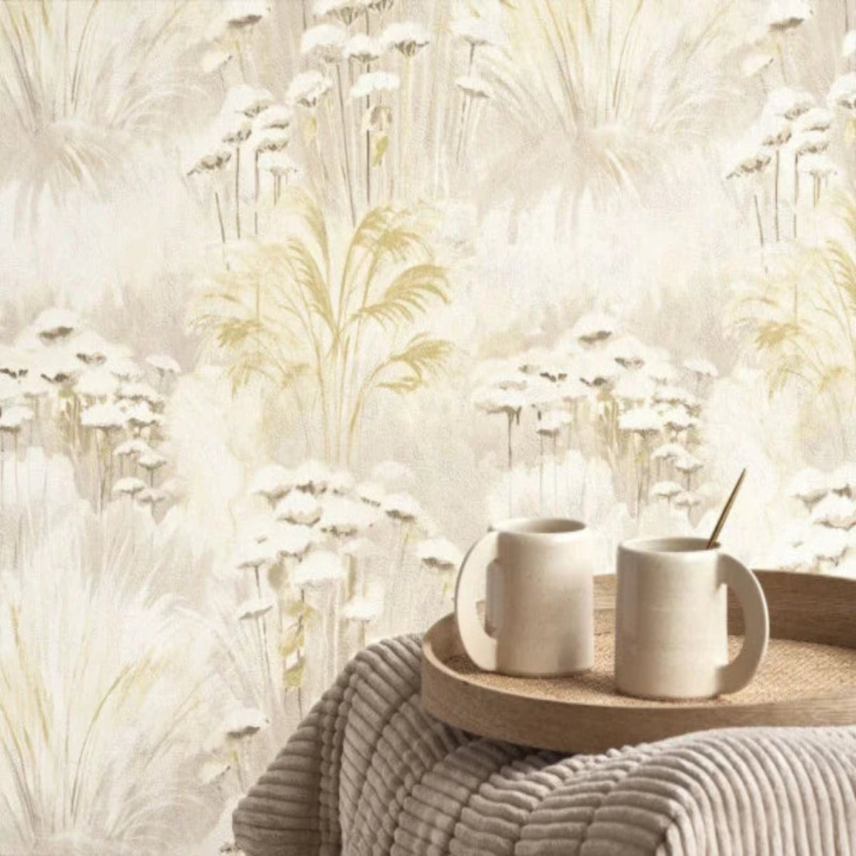Oyat wallpaper in Beige Creme, Sentier des Dunes collection