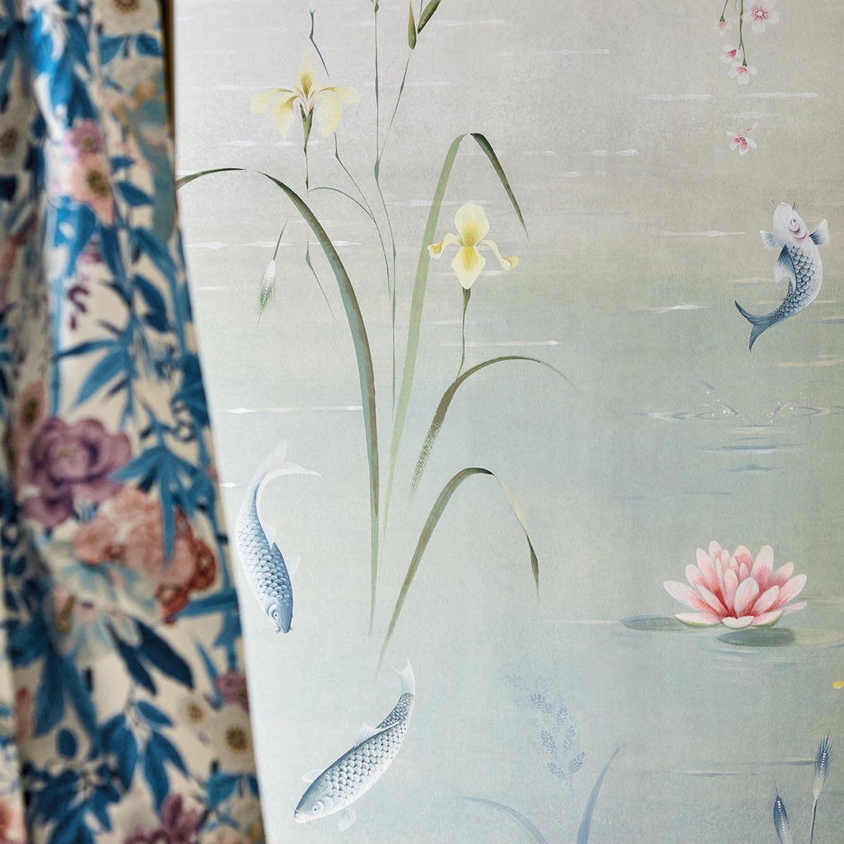 Water Garden - Soft Jade/Pink Blossom (Mural)
