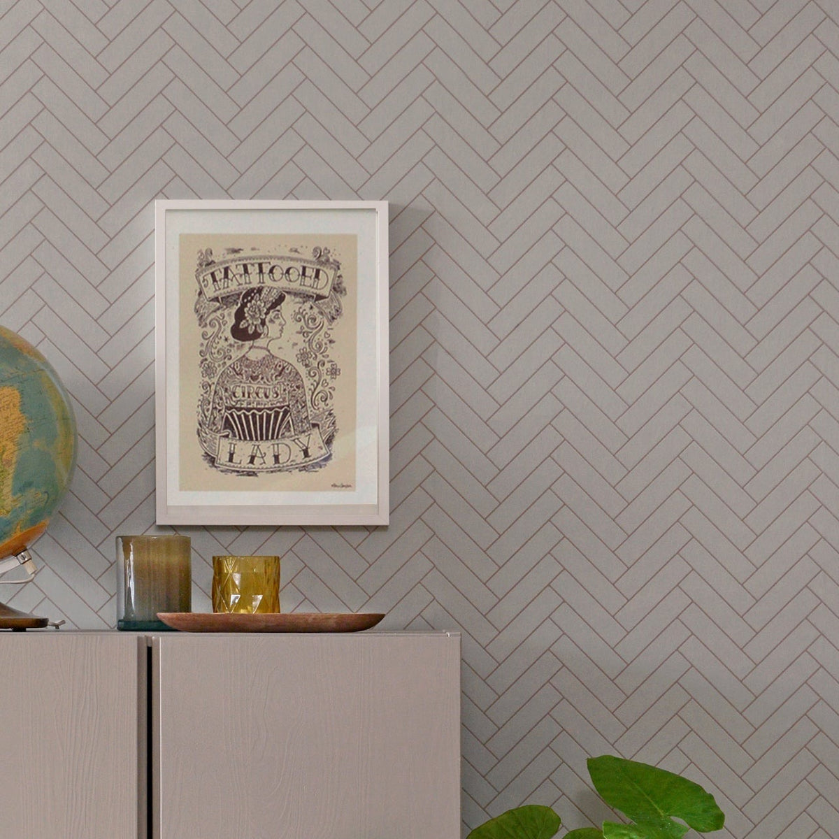 Herringbone - Greige Blue