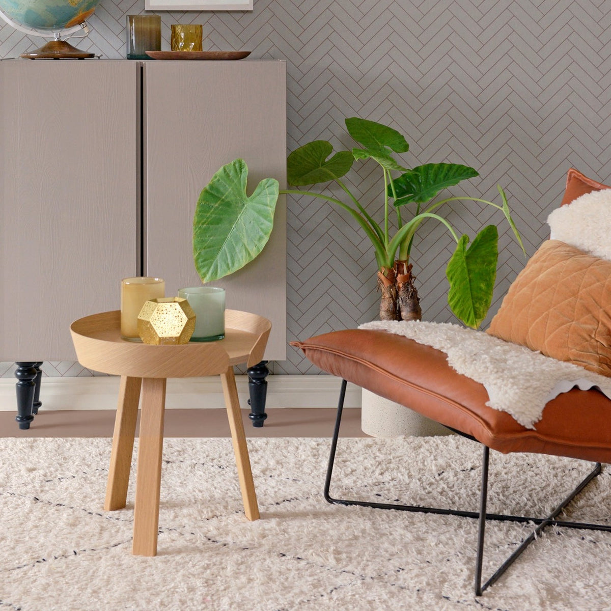 Herringbone - Greige Blue
