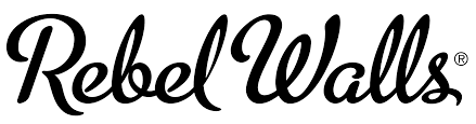 Rebel Walls logo flowing black script on white background