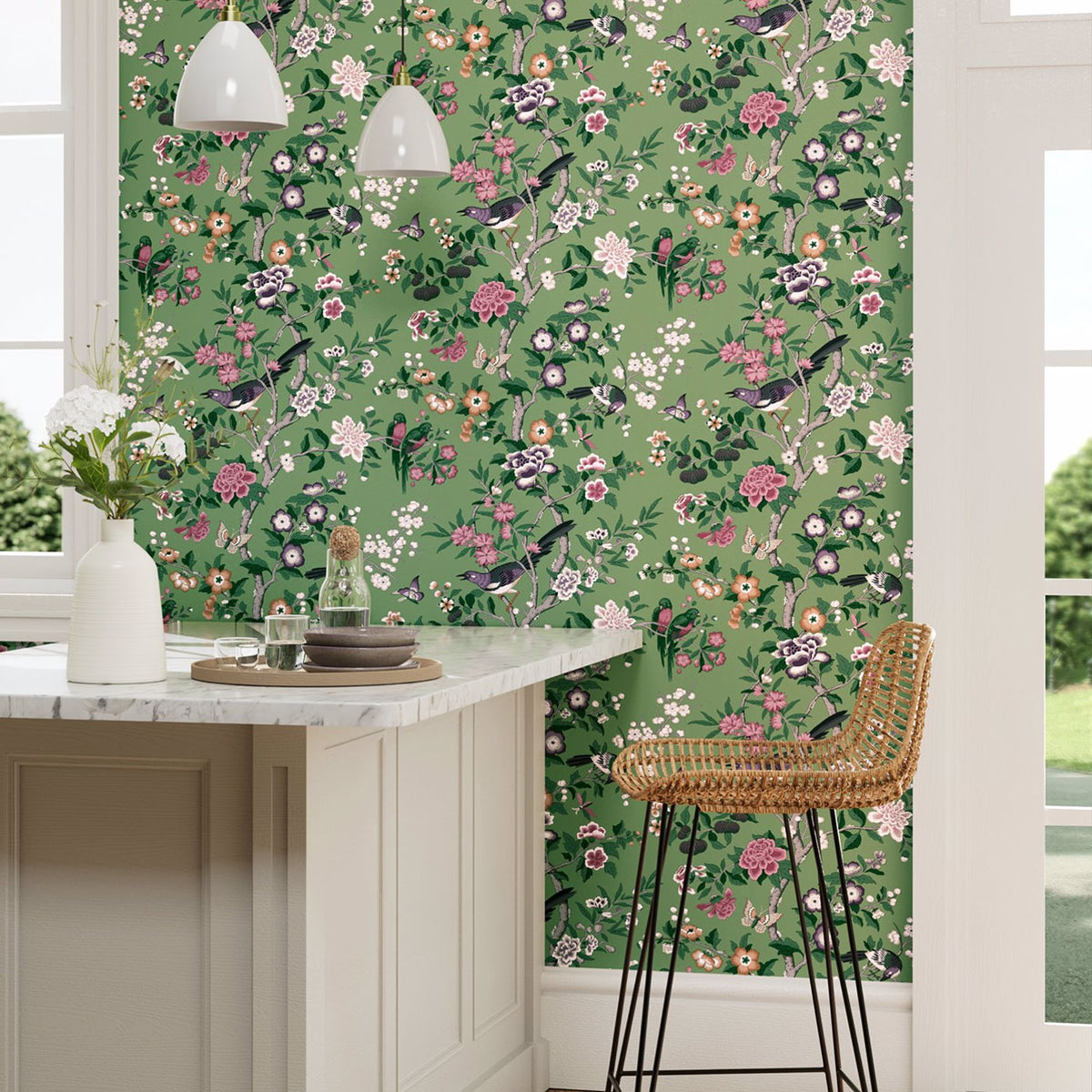Chinoiserie Hall - Chinese Green/Lotus Pink
