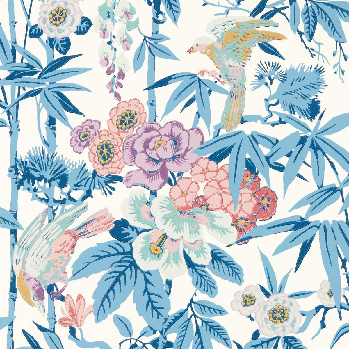 Bamboo & Birds - China Blue/Lotus Pink