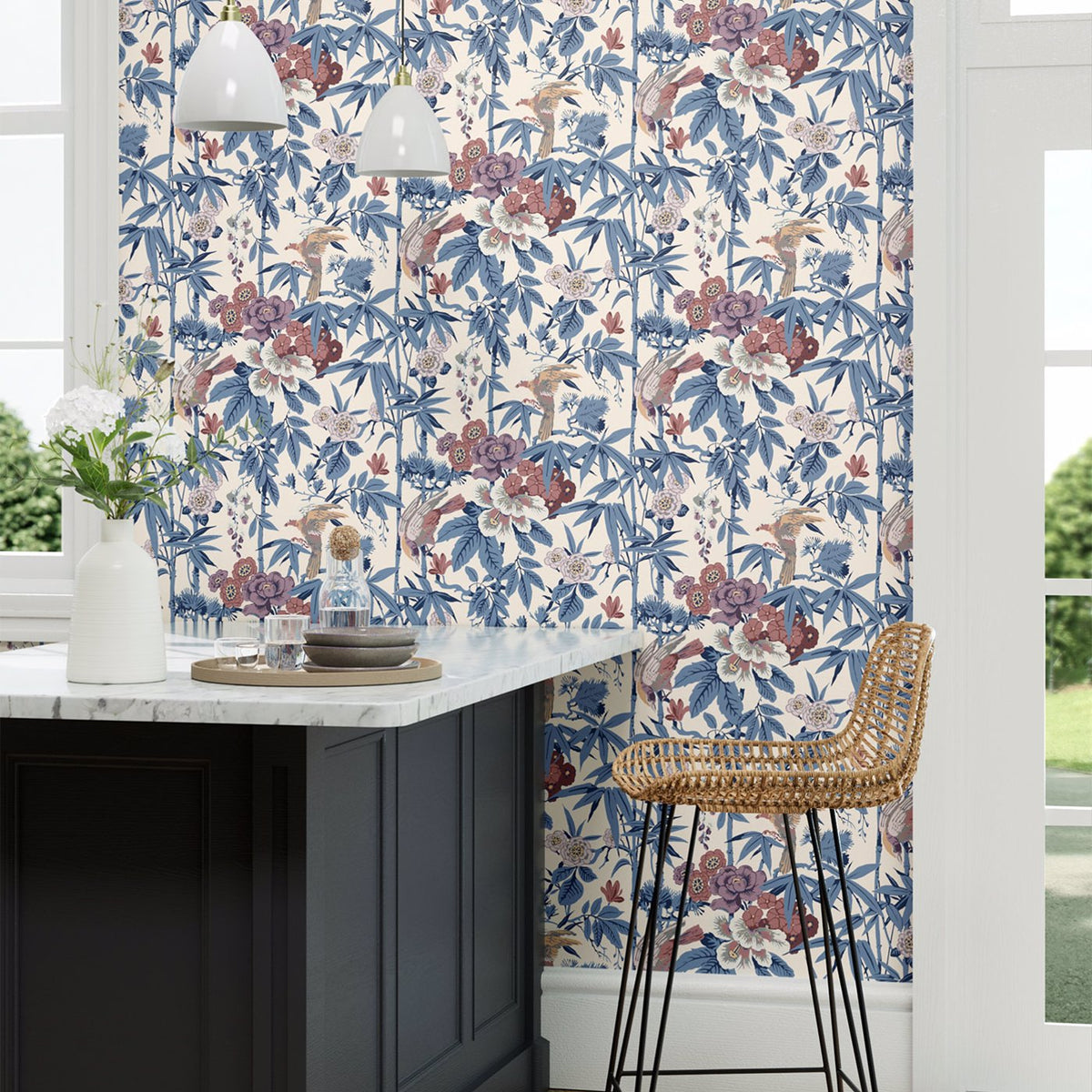 Bamboo & Birds - China Blue/Lotus Pink