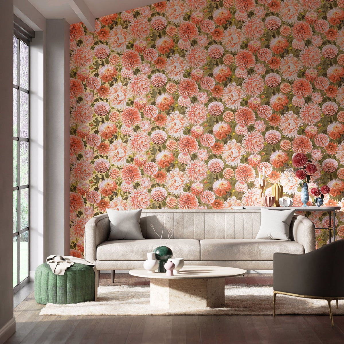 Dahlia - Coral/Gilver/Fig Leaf