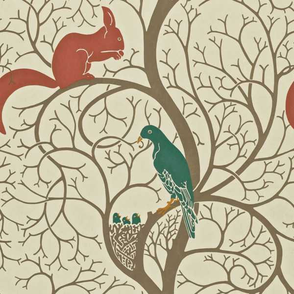 Squirrel & Dove - Teal/Red