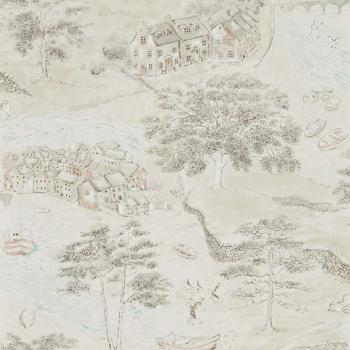 Sea Houses - Charcoal/Linen